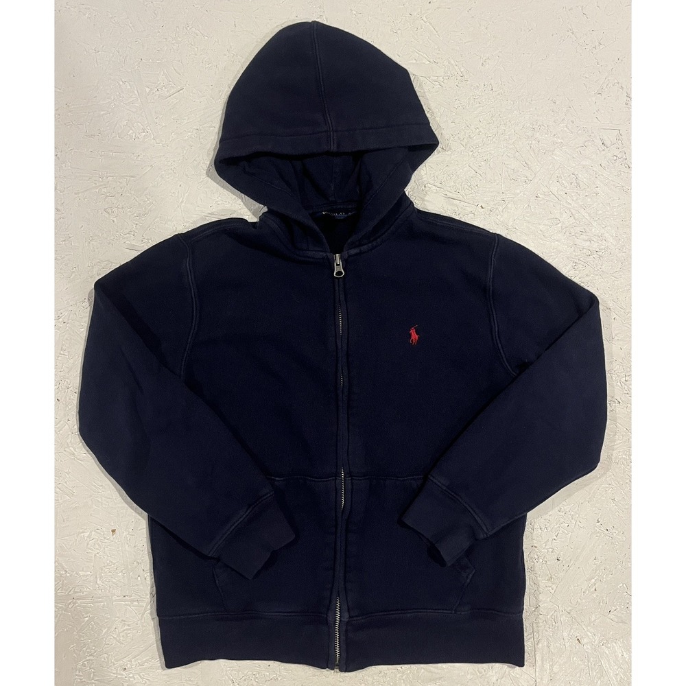 Polo Ralph Lauren Hoodie Youth M 10-12 Navy Blue Full Zip Cotton Pony